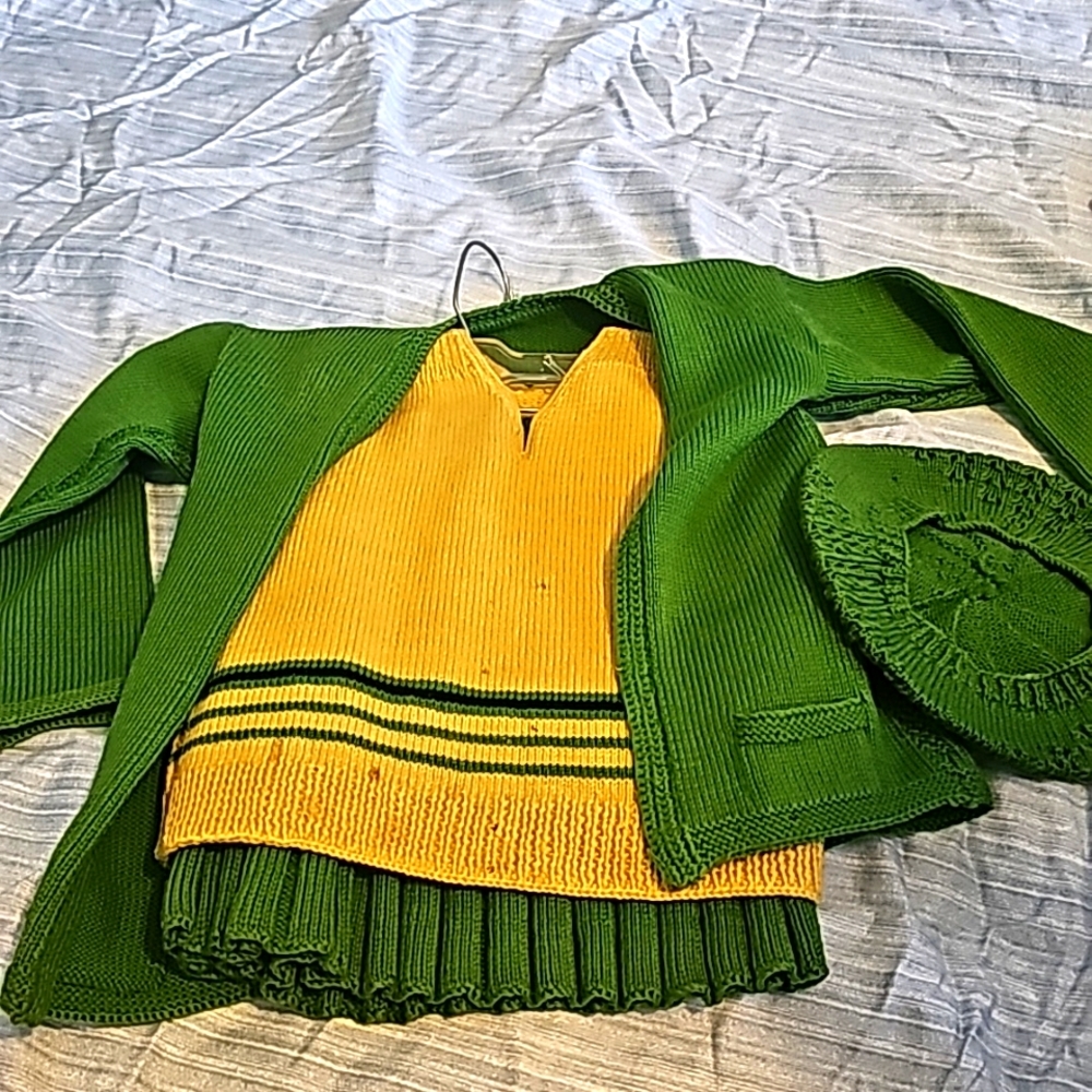 Wool suit dress with matching cap . Vintage 90 years old